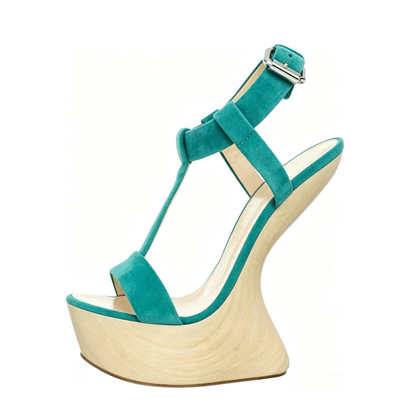 Kids Shoes Women - Wood Grain Hoof Heels green Suede
