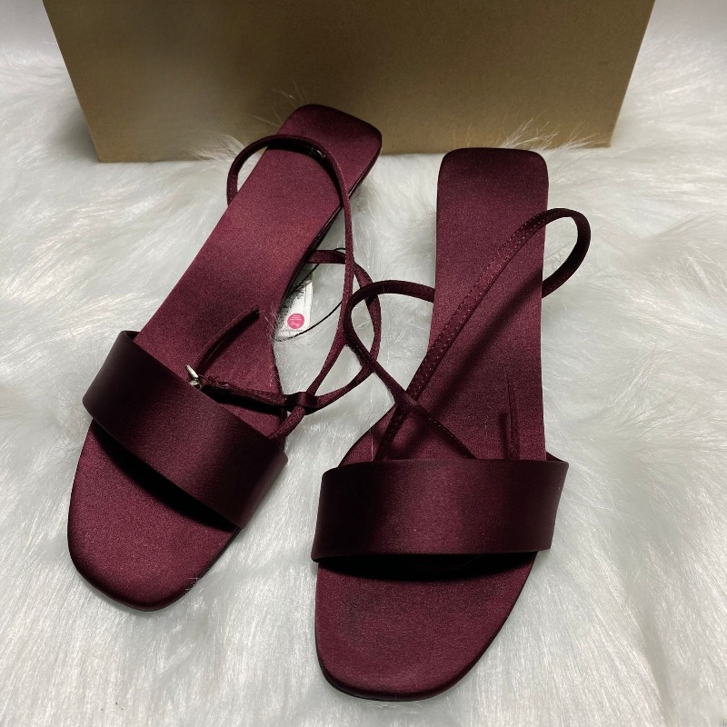 Women Shoes Brand - Luxury Satin Ankle Strap Low Heels