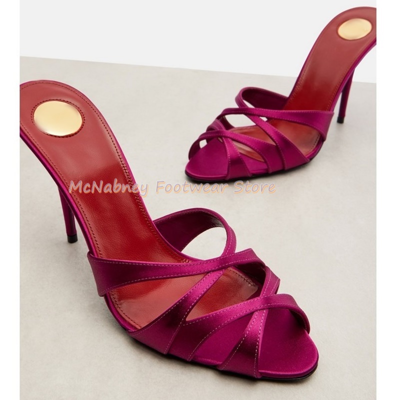 Women'S Shoes Clogs - Pointed Stilettos Satin Fabric Cross-Band Roman