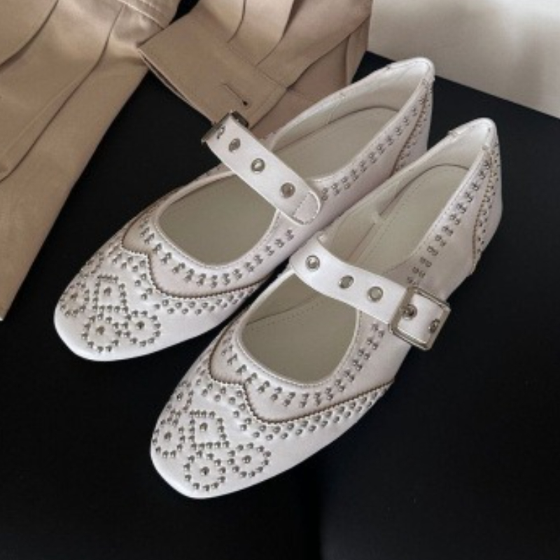 Retro Rivet Buckle Design Flat - đánh giá và giá Women Shoes Brand