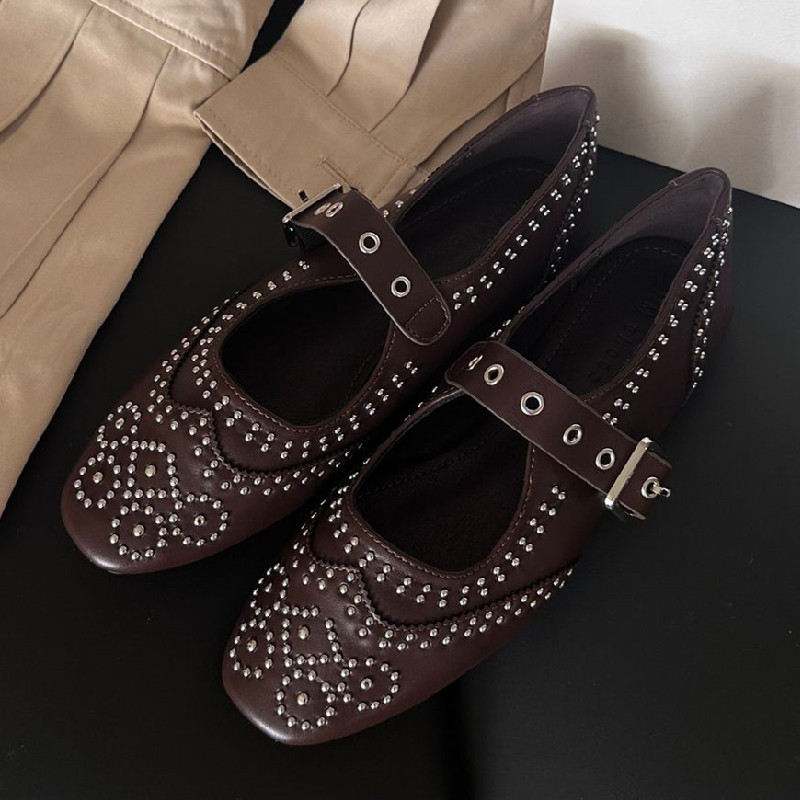 Retro Rivet Buckle Design Flat - đánh giá và giá Women Shoes Brand