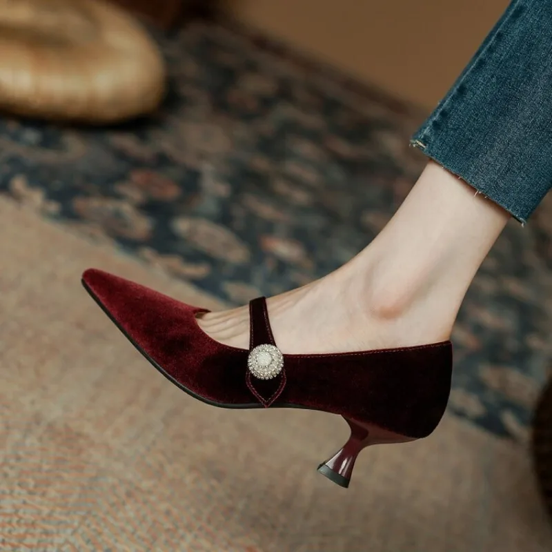 Wine Red Pointed Toe Mary Jane - đánh giá và giá Slingback Pumps Women