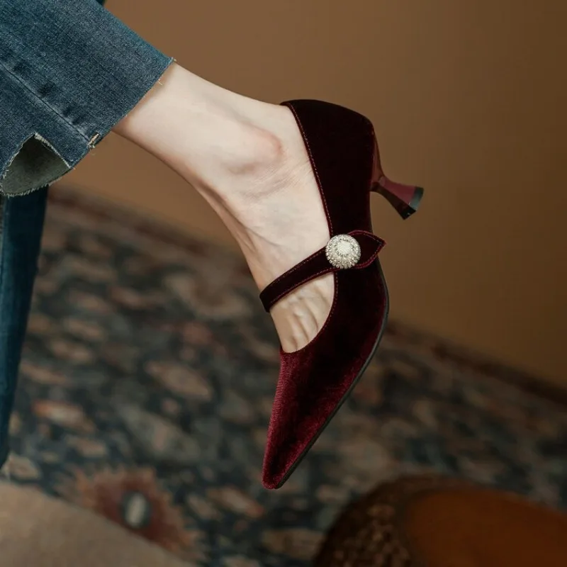 Wine Red Pointed Toe Mary Jane - đánh giá và giá Slingback Pumps Women