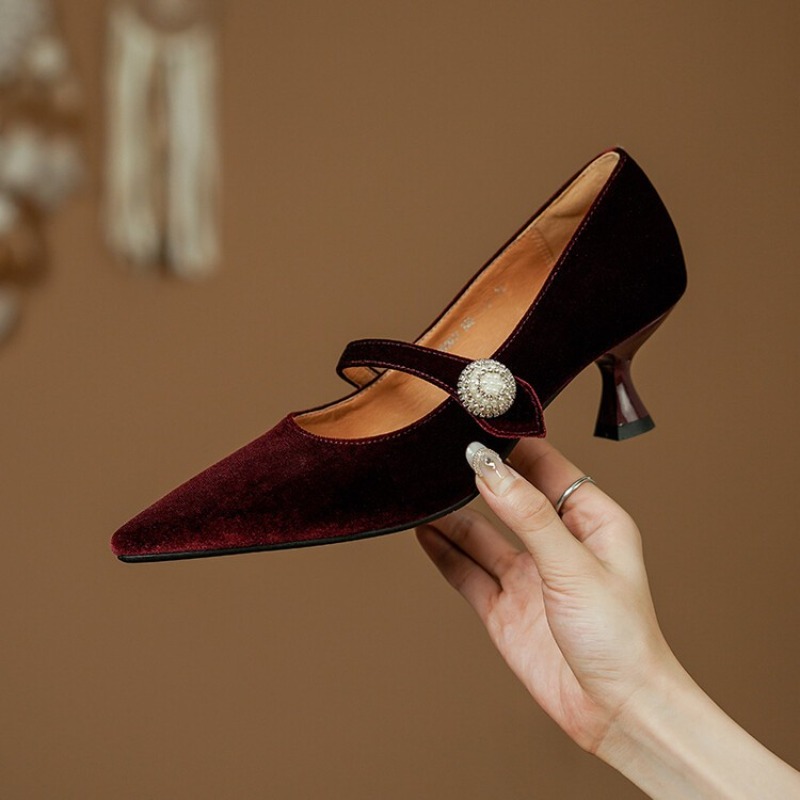 Wine Red Pointed Toe Mary Jane - đánh giá và giá Slingback Pumps Women