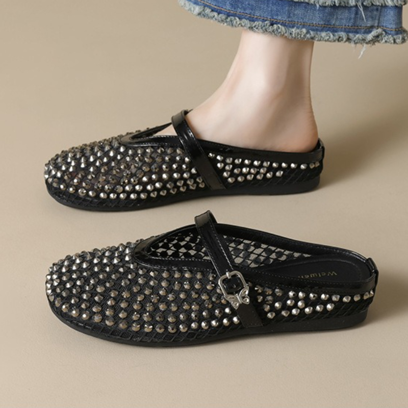 Mesh Rhinestone Brand Slippers - đánh giá và giá Mule Slip On