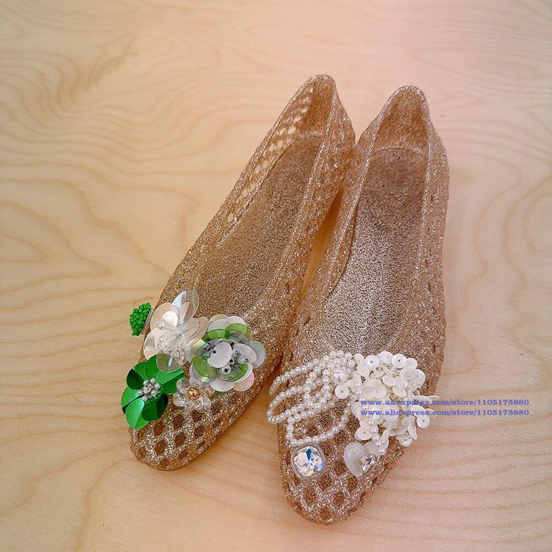 Glitter Gold Hollow Jelly Flat - đánh giá và giá Jelly Sandal Women