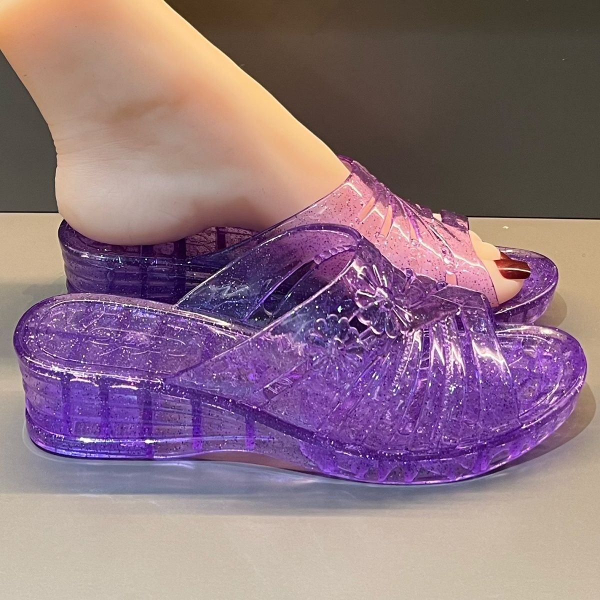WFashion Purple Glitter Jelly  - đánh giá và giá Jelly Sandal Women