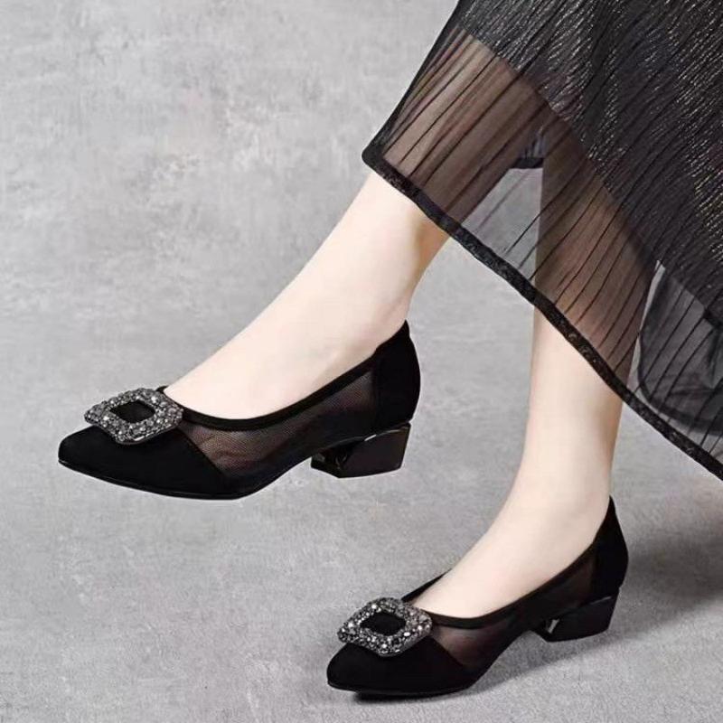 Elegant Pointed Toe Mesh Block - đánh giá và giá Slingback Pumps Women